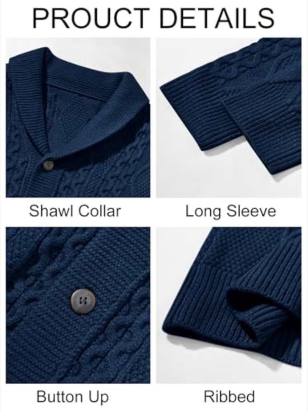 Shawl Collar Cardigan Sweater Cable Knit Chunky Fall Winter Outwear - Picture 5 of 7